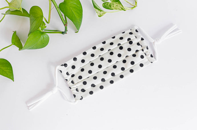 Cotton cloth face mask, Black Polka Dots on White Ground