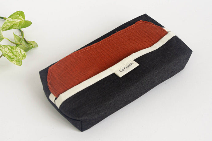 12 cotton hankies colour Brick with a Black Denim dispenser box