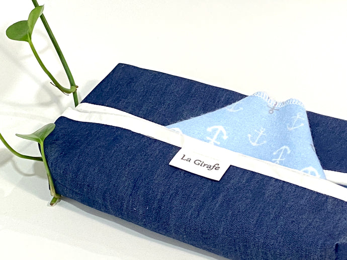 Blue Denim Cotton Dispenser box with Blue Bamboo Handkerchief