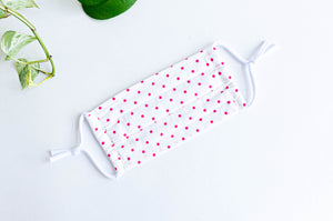 face mask Pink Polka Dots on White